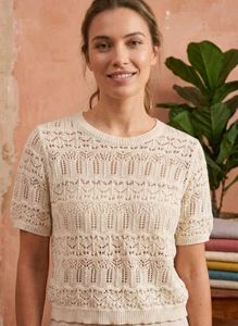 Cream Cable Knit Short Sleeve Top