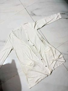 Cream Longline Button-Up Cardigan