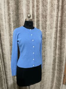 Imported Korean crew-neck blue cardigan