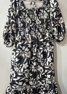 Black &amp; White Floral Midi Dress