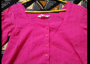 Pink Striped Square Neck Cropped Top
