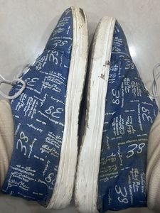 Blue Casual Sneakers with Text Print