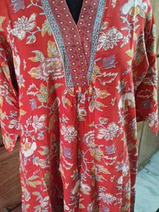 Red Floral Print Kurta Set