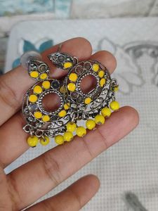 Elegant Black Jhumka Earrings and yellow