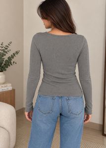 Ribbed Long Sleeve Henley Top