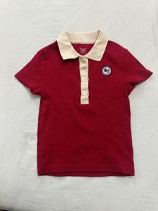 Red Collared Polo Shirt with Patch