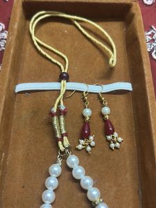 Elegant Pearl and Maroon sujni Necklace Set