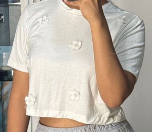 White Floral Crop Top