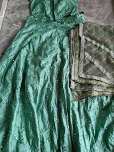 Elegant Green Mirror Work Lehenga Choli Set