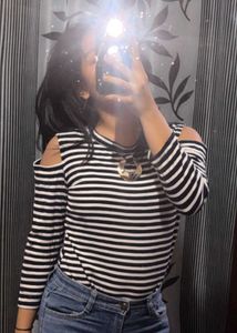 Chic Striped Cold Shoulder Top