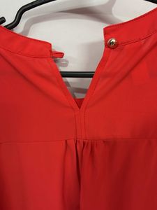 Red Pleated Front Blouse