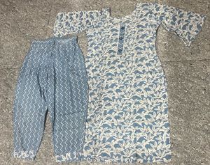 Blue Floral Kurta Set with Pants