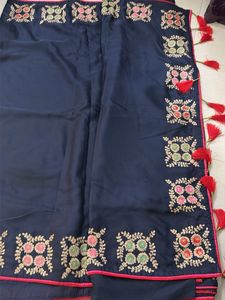 Elegant Navy Blue Embroidered Saree