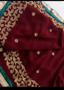 Maroon Saree with Gold Embroidery