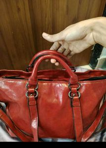 Chic Red Faux Leather Tote Bag