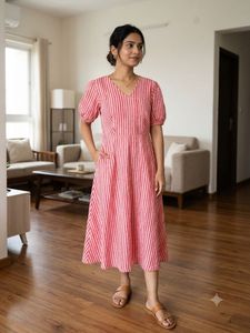 Pink Striped Midi Dress