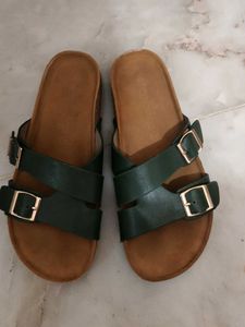 Stylish Dark Green Buckle Sandals