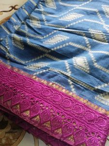 Beautiful Blue Saree with Gold &amp; Pink Border
