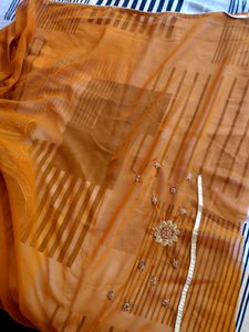 Elegant Orange Embroidered Saree
