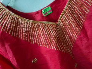 Beautiful Red Kurta with Embellished Neckline