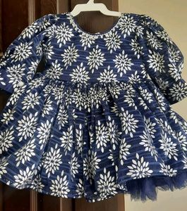Navy Floral Baby Dress Newborn Ball Gown For Party