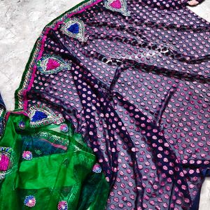 Elegant Navy Blue Saree with Pink Motifs