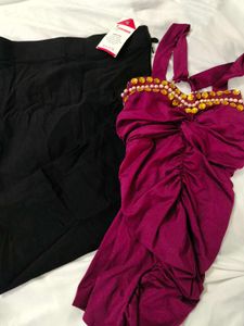 Elegant Ruched top with black skirt