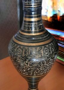 Long BRASS etched FLOWER VASE