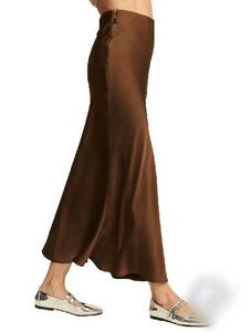 Brown Satin Midi Skirt