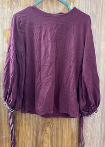 Maroon Balloon Sleeve Top