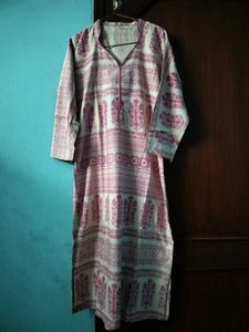 Beautiful Cotton Kurti In Cream N Pink Colour