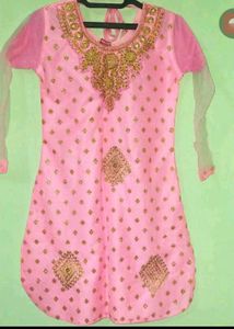 Pink Embroidered  set kurta farara dupatt