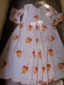 Hafwhite Gown With Orange Colour Floral print