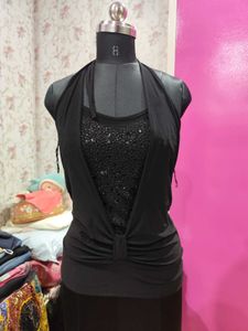 Black Y2K halter neck sparkle top