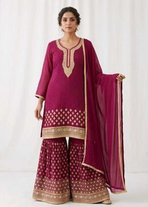 Stylish Pink Embroidered Sharara Suit Set