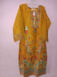 Mustard Printed Pakistani Kurti Set