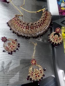 Elegant Maroon &amp; Gold Jewelry Set