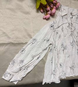 White Floral Print Tunic Top