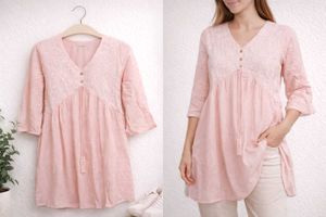 Pink Embroidered V-Neck Tunic Kurta