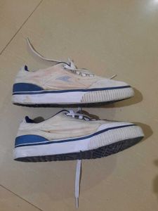 White Canvas Sneakers with Blue Trim