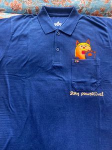 Funny Cat Graphic- Men’s Royal Blue Polo T-Shirt