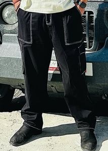 Stylish Black Cargo Pants with White Stitching