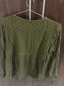 Olive Green Lace Yoke Top