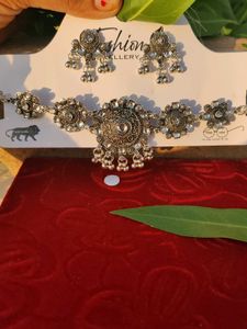 Oxidized Silver Necklace and Earrings Set