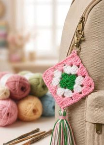 Handmade 2pc Crochet Granny Square Keychain