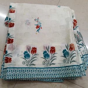 White Saree with Floral Print