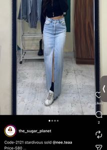 Denim Maxi Skirt with Front Slit