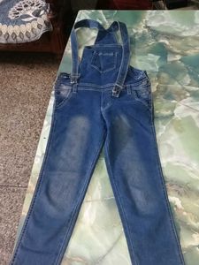 Denim Dungaree Jumpsuit with Striped Top