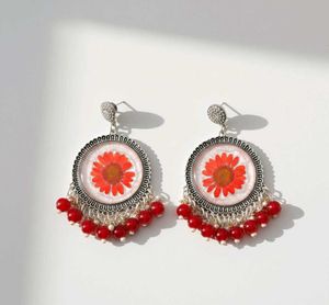 Boho Handmade Red Flower Chandelier Earrings