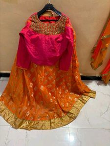 Orange &amp; Gold Lehenga Choli Set